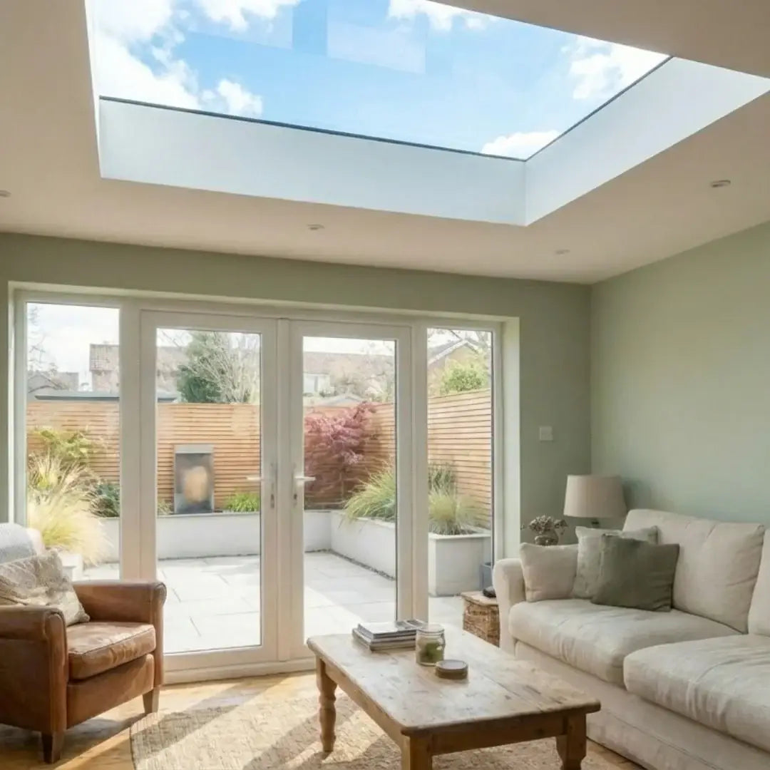 Clever Shield flat glass fixed rooflight with slim aluminium frame for modern flat roof extensions