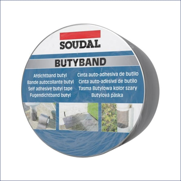 Self adhesive butyl tape  Butyband is a butyl rubber based, ready to use, self-adhesive, elastoplastic flashing and sealing tape. Excellent adhesion onto all surfaces even when applied at low temperatures. Available in rolls of 10m length in various widths.