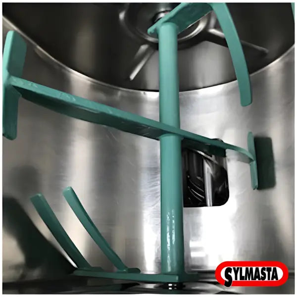 Stainless steel commercial mixer with turquoise attachments for Ceramic Brushable Green Epoxy Coating