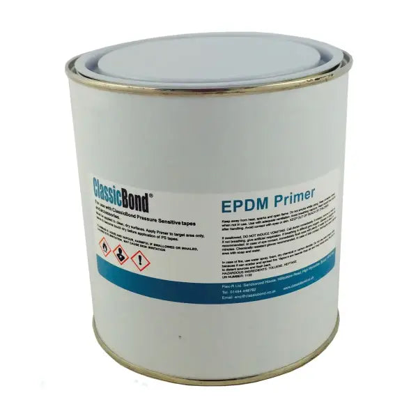 White metal can of ClassicBond EPDM Primer featuring blue label details