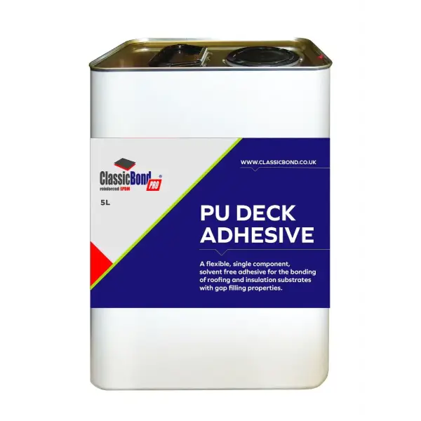 White and blue container of ClassicBond Pro PU Decking Adhesive for outdoor use