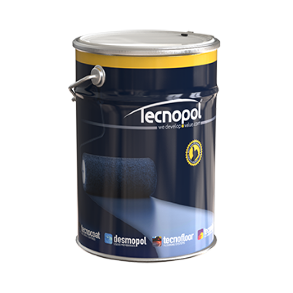 Blue and yellow paint can for Desmopol Tecnotop 1C 5L product display