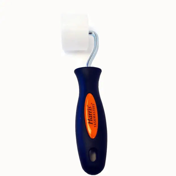 Navy blue and orange-accented toilet paper holder with ergonomic grip handle for DIY Seam Roller