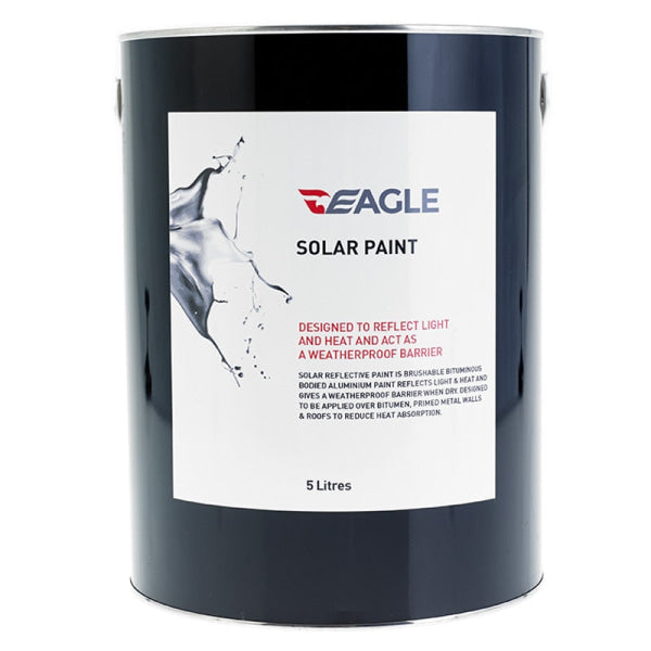 EAGLE ALUMINIUM PAINT is a light/heat reflective coating that will provide protection against solar degradation and heat gain. It is suitable for use over bituminous coatings, aged asphalt and primed steel. It is not suitable for direct application to expanded polystyrene.