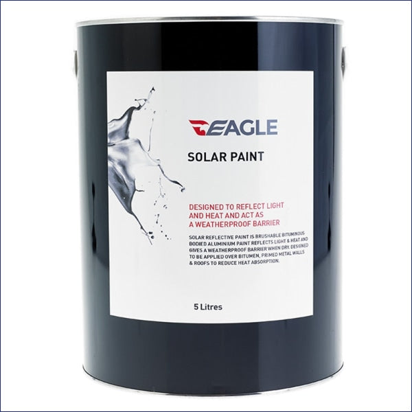 EAGLE ALUMINIUM PAINT is a light/heat reflective coating that will provide protection against solar degradation and heat gain. It is suitable for use over bituminous coatings, aged asphalt and primed steel. It is not suitable for direct application to expanded polystyrene.