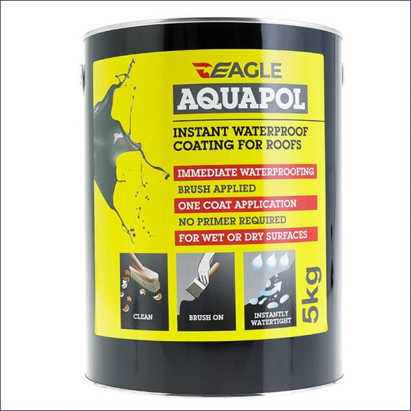 Aquapol - Is a high performance acrylic based roof coating containing fibres. It is a one coat waterproofing system designed for the repair and refurbishment of failed industrial and domestic roofs.  It’s instantly waterproof and can be applied to most types of roof surfaces to include galvanised steel, iron zinc, asbestos, cement, roofing felt, asphalt, bituminous roof coatings, even in damp conditions.