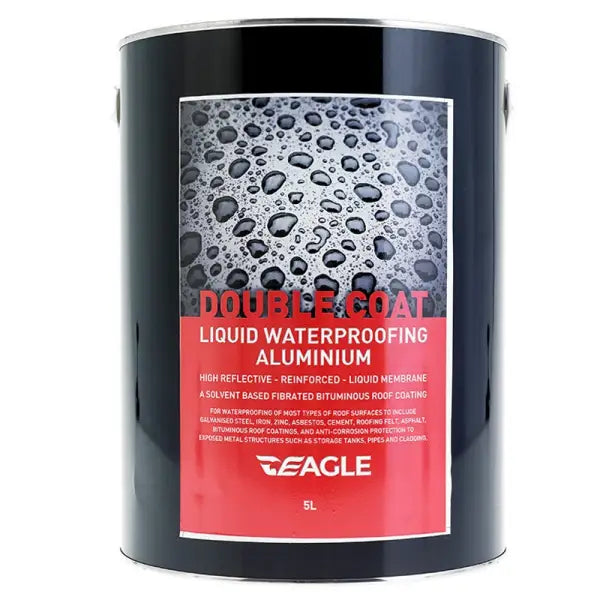 Black paint can with red label for Eagle Double Coat Pro-Reflect waterproofing product