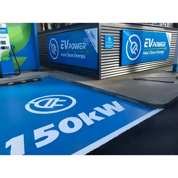 EV charging station marked 150kW with EVpower branding on EleDeck Polyurea Base Coat