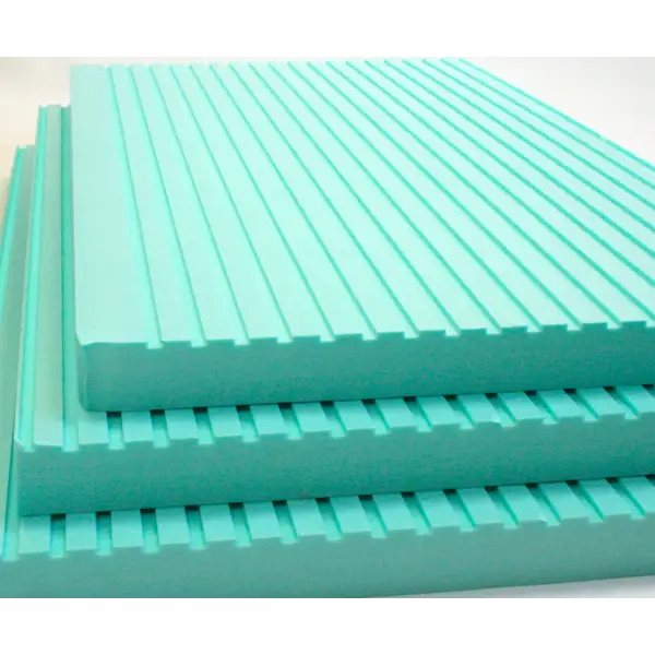 Mint green CDM Fibran XPS-500C foam mats with parallel grooved channels stacked