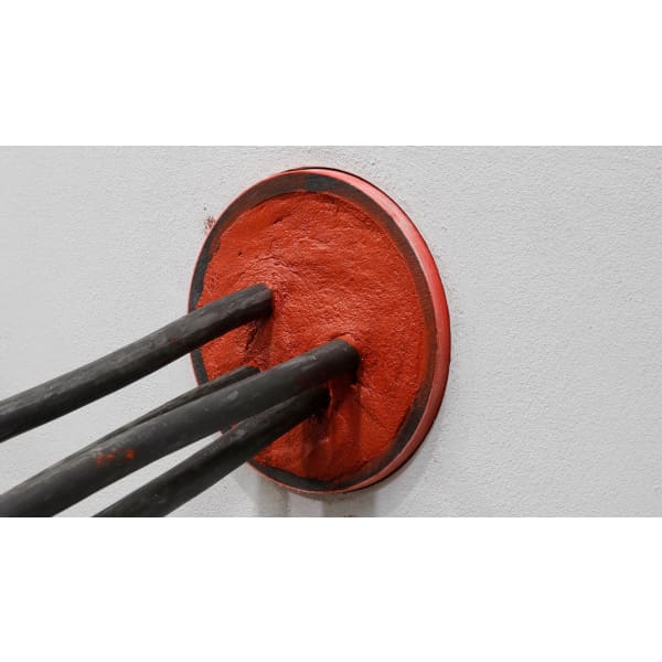 Red-sealed wall penetration with metal rods using Filoform MD+ Sealant for durability