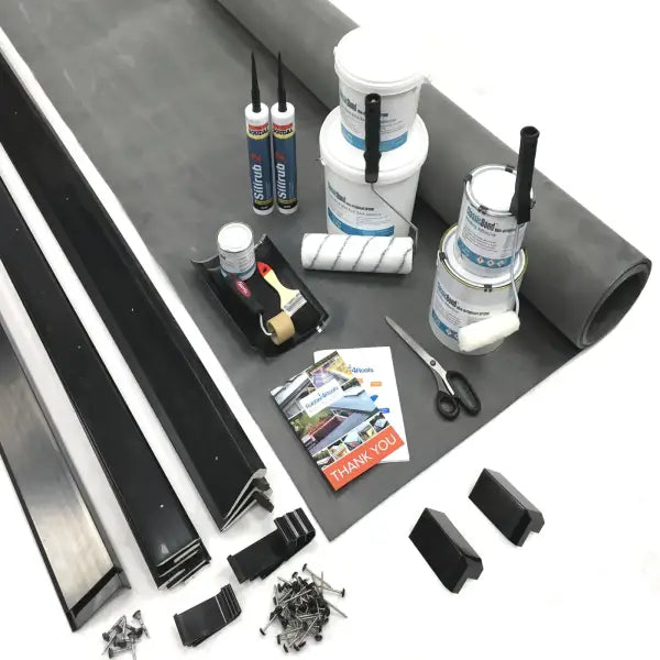 Flat Rubber Roof Kits featuring an assortment of premium roofing materials