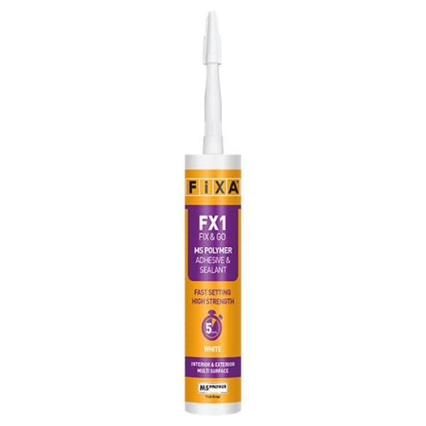 Tube of white adhesive and sealant for FX1 FIX & GO product display