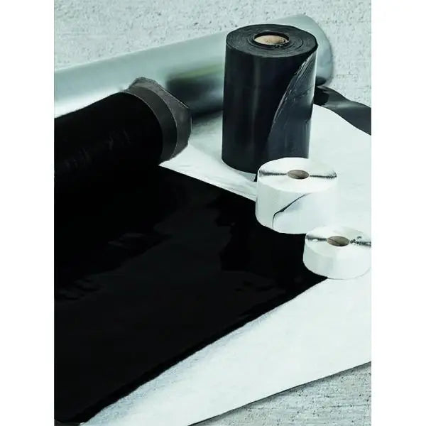 Black roll of GP TITAN Bond Gas Barrier membrane with white tape for waterproofing