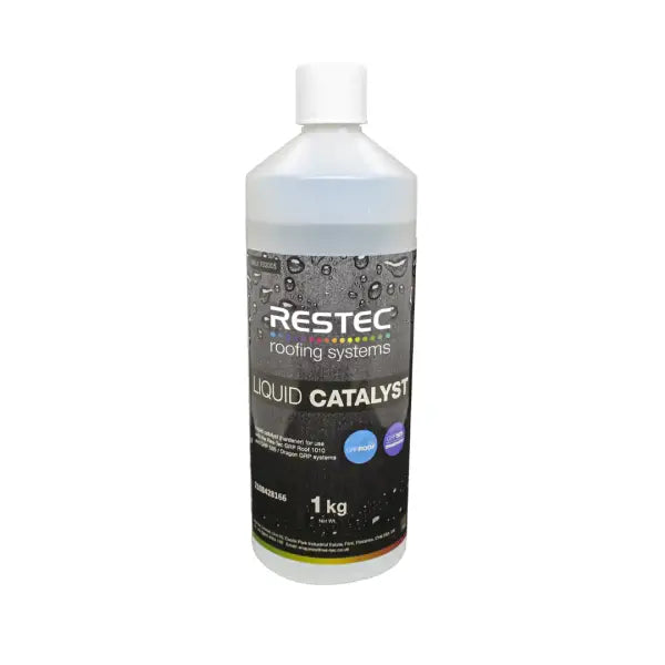 Bottle of Restec GRP 1010 Catalyst for liquid roofing system application