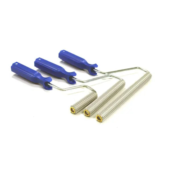 GRP Bubble Buster V Roller featuring paint rollers with blue plastic handles and metal frames