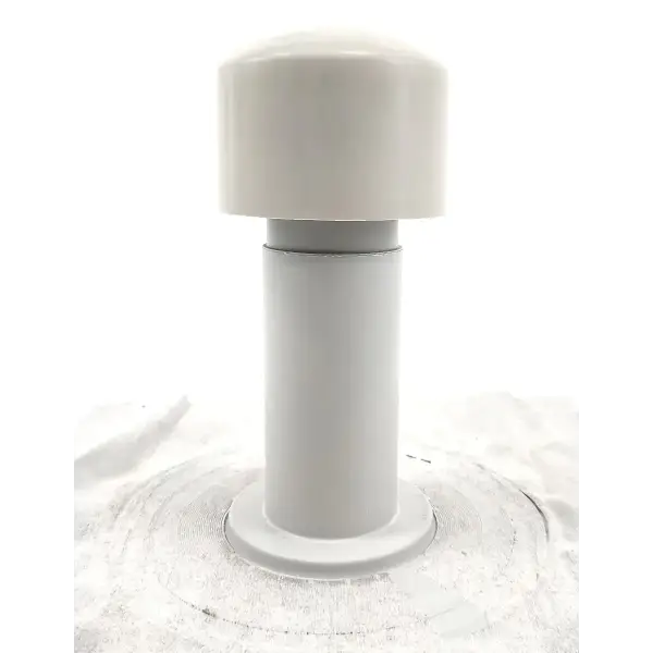 White cylindrical plumbing vent pipe with cap atop GRP Roof Vent 75mm product