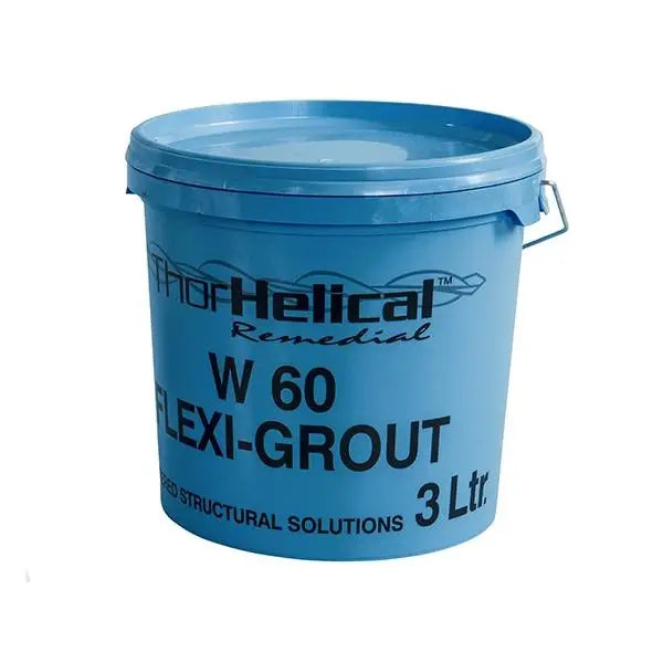 Blue plastic bucket of W60 Flexi-Grout from Helical Remedial for construction use