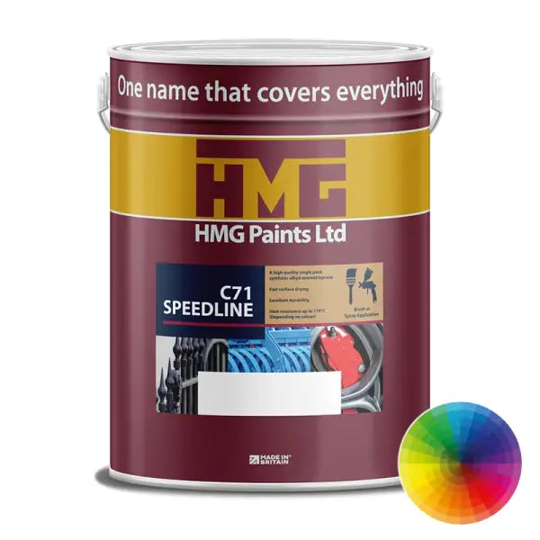 Paint can with color wheel representing HMG C71 Speedline product features