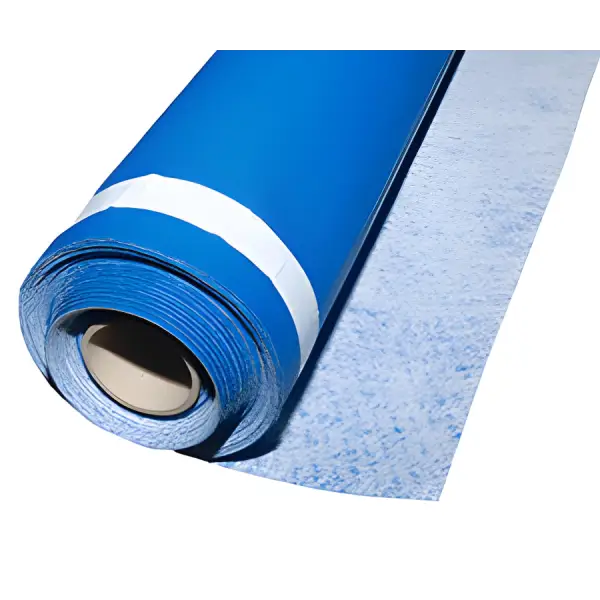 Roll of blue Newton HydroBond 402-CCSM underlayment material with white stripe