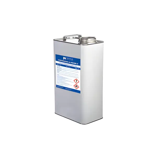 Metal industrial chemical container labeled Newton Hydrobond SA Primer in blue and white