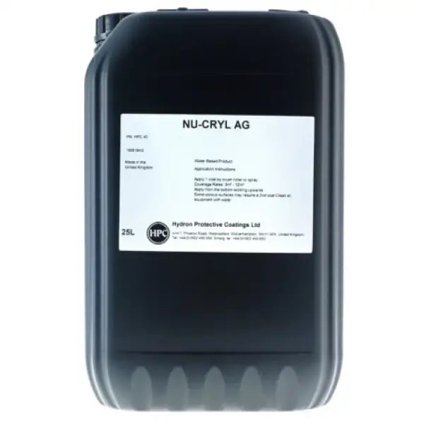 Black liquid container for Hydron Nu-Cryl AG, suitable for various applications