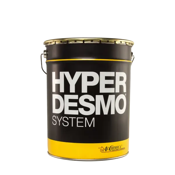 Black cylindrical bucket featuring Hyper Desmo System branding and yellow accent stripe