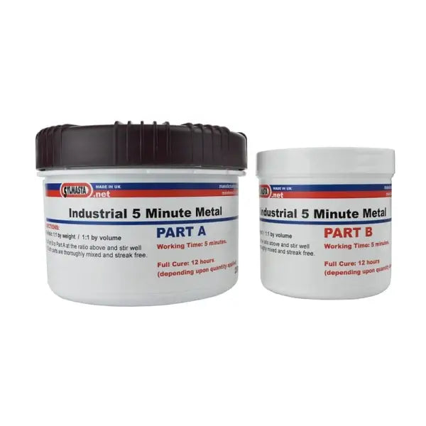 Industrial Metal Rapid 5 Minute Epoxy Paste containers A and B for quick repairs