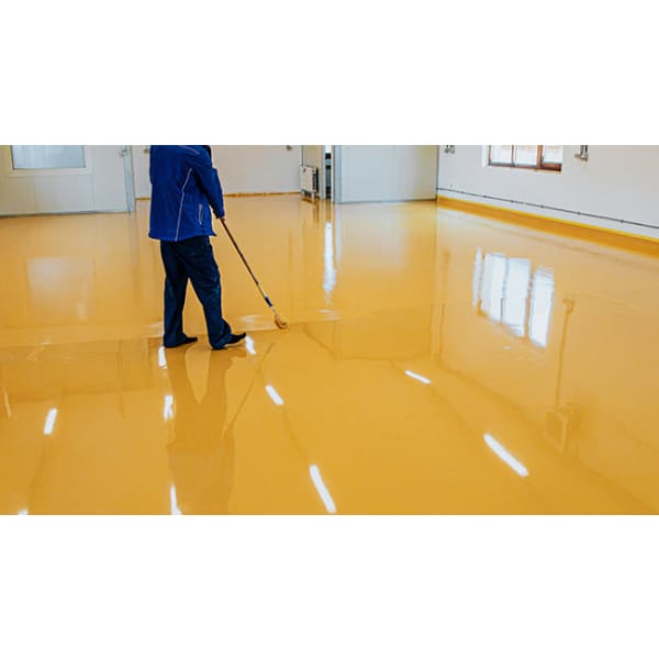 Shiny yellow epoxy floor coating in IPS FLOORCOAT 2K product display