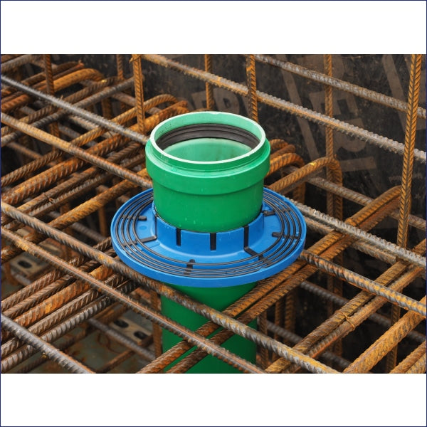 KG-FIX Wall Collar 110mm & 160mm Water barrier flange for water pressure-tight integration of waste water pipelines in floor slabs.  Application range: Waterproof concrete stress class 1, Waterproof concrete stress class 2 Advantages: High dimensional stability thanks to two components injection molding