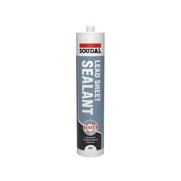 White tube of Soudal Lead Flashing Sealant for effective lead sheet sealing