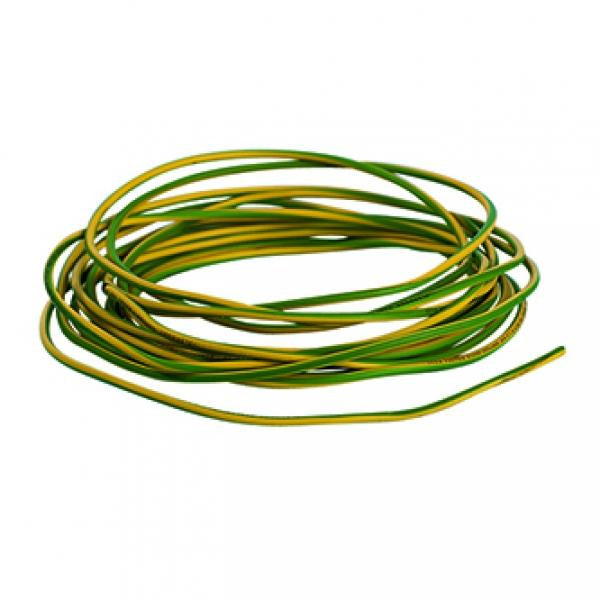 Coiled green and yellow electrical wire for Lectros Earth Wire product display