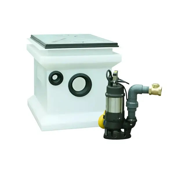 White plastic sewage pump station with black pump for Magna150Standard Pump