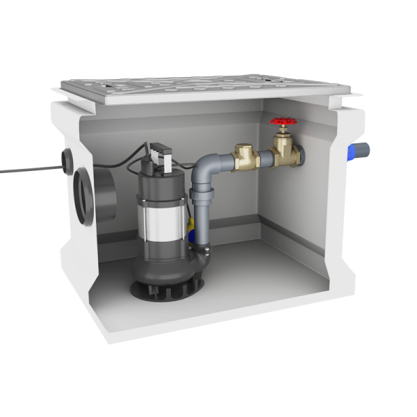 Sump pump system in white basin featuring MagnaPro 650-1000 Vortex design