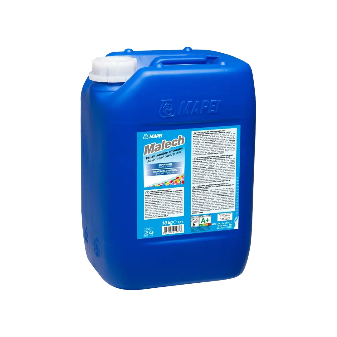 "Malech water-based acrylic bonding primer for interior and exterior walls, improving adhesion and regulating absorption."