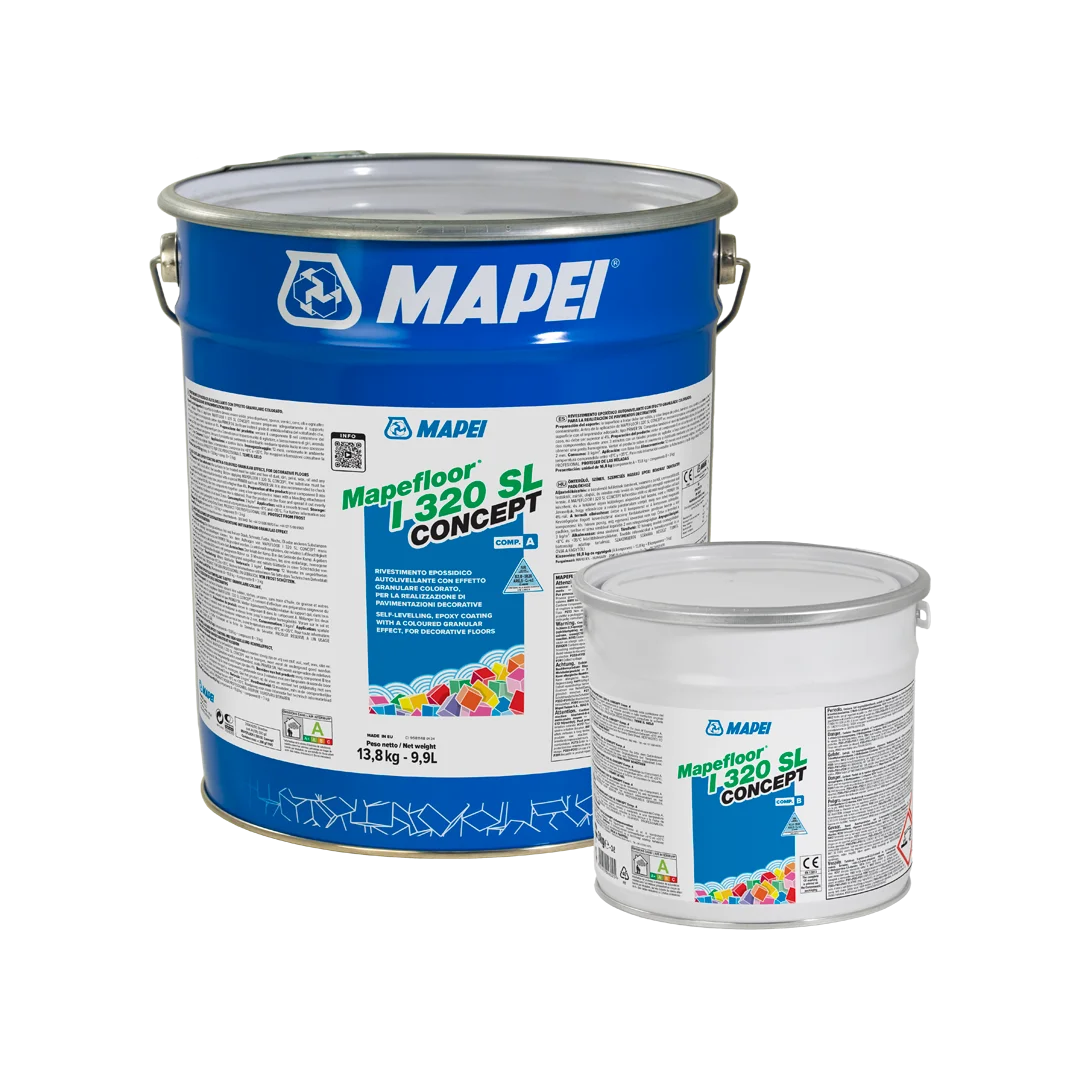 MAPEFLOOR I 320 SL CONCEPT 16.8 kg epoxy flooring kit showing Component A and B containers with product labeling