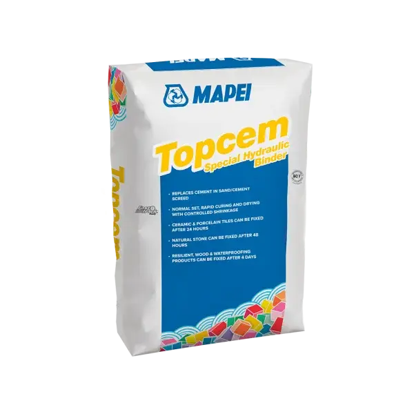 Mapei Topcem Special Hydraulic Binder 20kg bag – fast-drying screed binder for bonded, unbonded, floating, and heated screeds, indoor and outdoor use