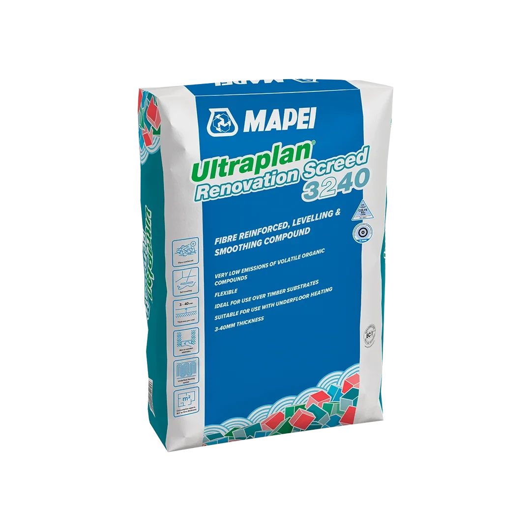 Mapei Ultraplan Renovation Screed 3240 is a fibre-reinforced, self-levelling smoothing compound designed for the renovation of existing internal floors.