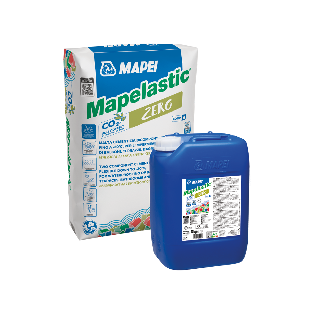MAPELASTIC ZERO is a two-component, flexible cementitious waterproofing mortar formulated for the permanent protection of concrete surfaces in both indoor and outdoor environments. Ideal for balconies, terraces, swimming pools, bathrooms