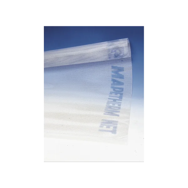 Close-up of MAPETHERM NET, an alkali-resistant glass fibre mesh used for reinforced skimming layers in façade repairs and thermal insulation systems.

