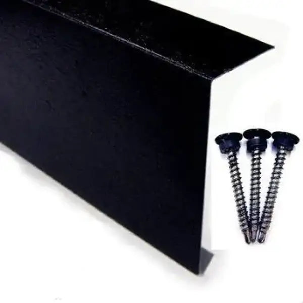 Black metal flashing with screws featured in Metal Edge Trim Black Plastisol product