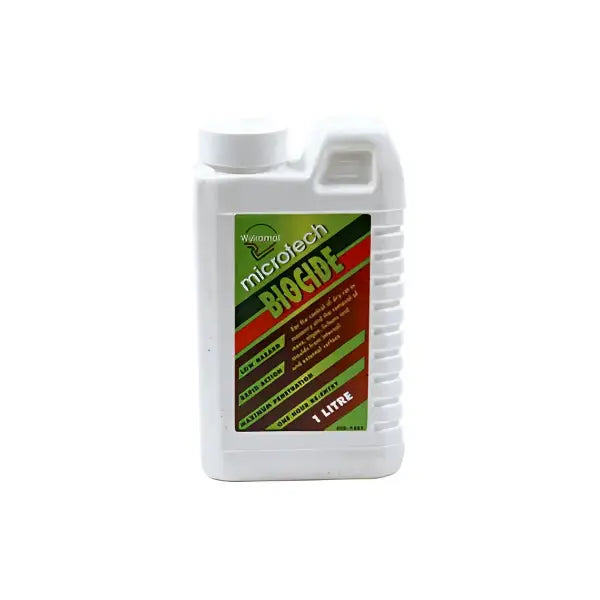 White plastic container of Microtech Biocide Concentrate for timber and wood treatment