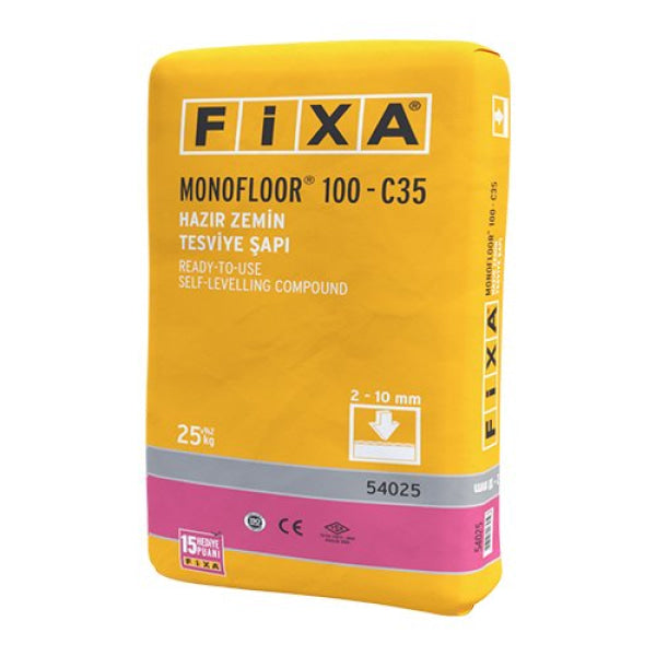 C35 class, cement based self-levelling floor screed which can be applied up to 10 mm thickness, to eliminate defects and roughnesses on the surface.