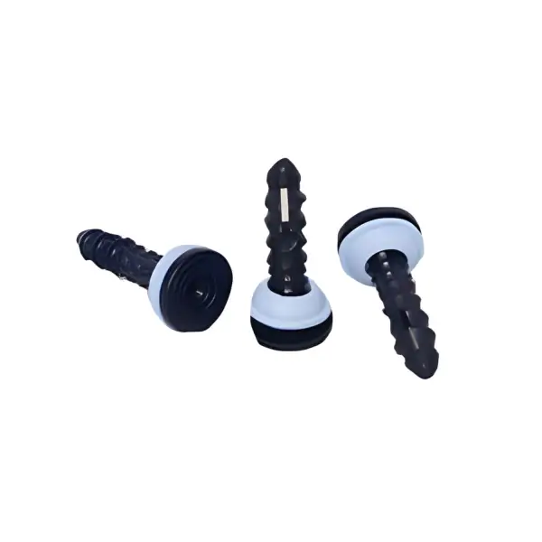 Black and white ribbed plastic screws in Newton CDM MultiPlug Expansion Pins package
