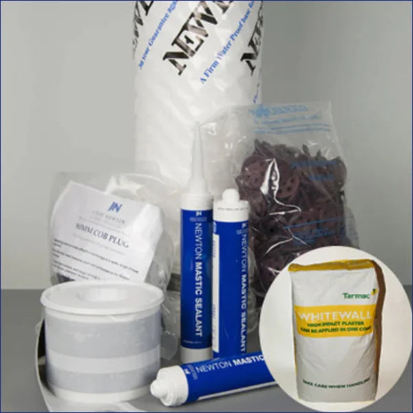 Newton Damp Proofing Packs contain one roll of meshed membrane and all the accessories required for standard installation: fixing plugs, mastic and tape.  By purchasing a pack, you save 5% on the cost of buying the products individually!