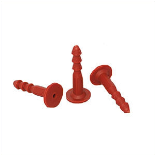 Newton Nu-Seal Plug — red glass-filled nylon plug for securing Newton membranes in below-ground situations. The plug requires Newton Waterseal Rope to be wrapped in a bead around the plug head prior to fixing the membrane. Nu-Seal Plugs are recommended when affixing Newton 508, Newton 508R or 508 Mesh(1) membrane to vaulted brick arches