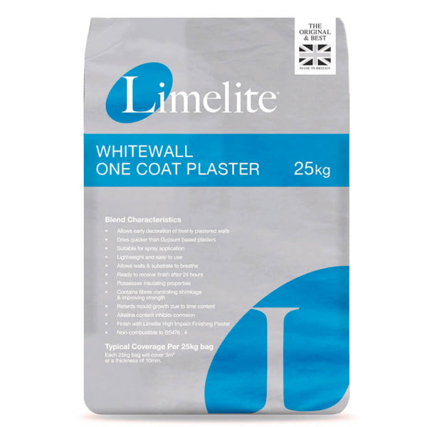 25kg bag of Limelite Whitewall One Coat Plaster for professional and DIY applications