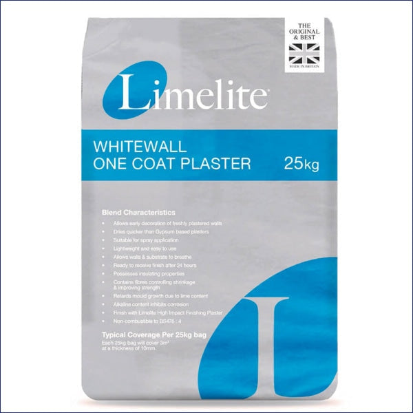 Limelite Whitewall One Coat Plaster is designed for use on cavity drain membranes and solid substrates, such as brick, block and stone.