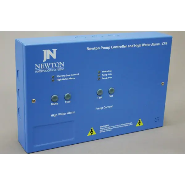 Blue Newton Panels and Pump Controllers with LED indicators and warning symbols