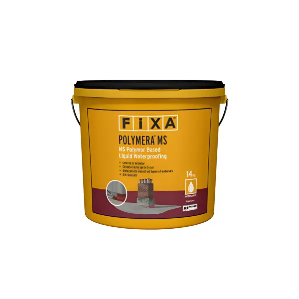 Yellow bucket of Fixa Polymera MS construction adhesive in Polymera MS Polymer product