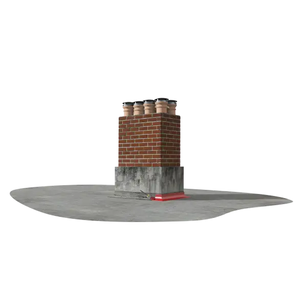 Brick chimney with clay pots on top, featuring Polymera MS Polymer on a concrete base